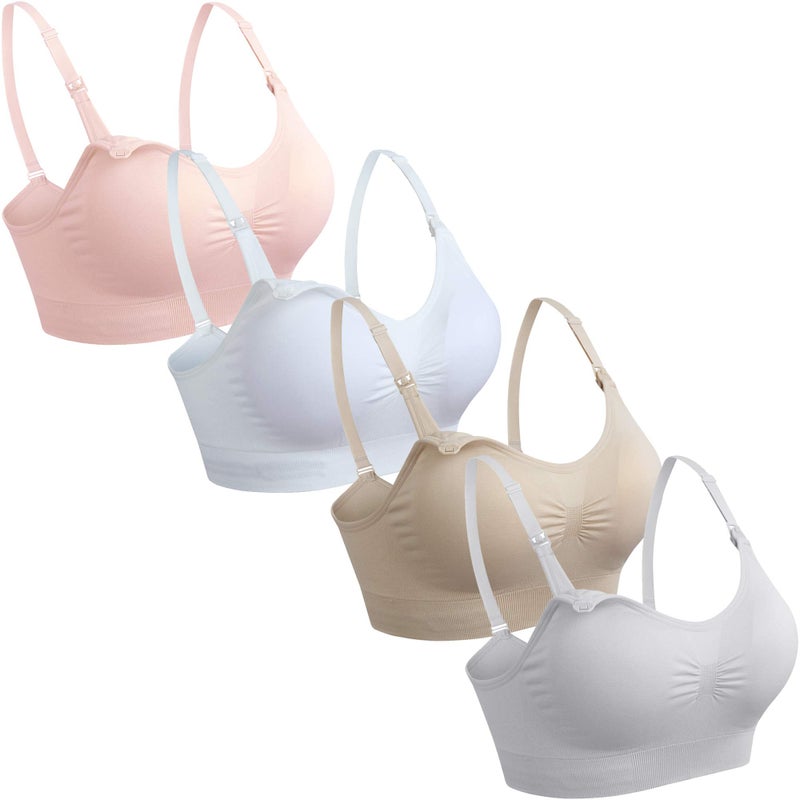GXXGE 4Pack Nursing Bra for Breastfeeding Maternity Bras Push Up Silk Seamless Pregnancy Bralette Underwear Beige Grey Pink White Medium - Image 1